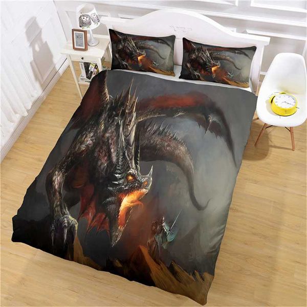 

bedding sets 3d custom fire dragon and warrior printing set,microfiber fabric duvet cover&pillowcase,cozy home bedroom decor bed set