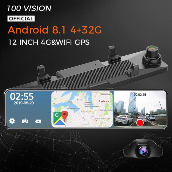 

car video 4g rearview mirror 12 inch android stream media gps navigation 4g+32g dash cam dual 1080p camera dvr adas registrar