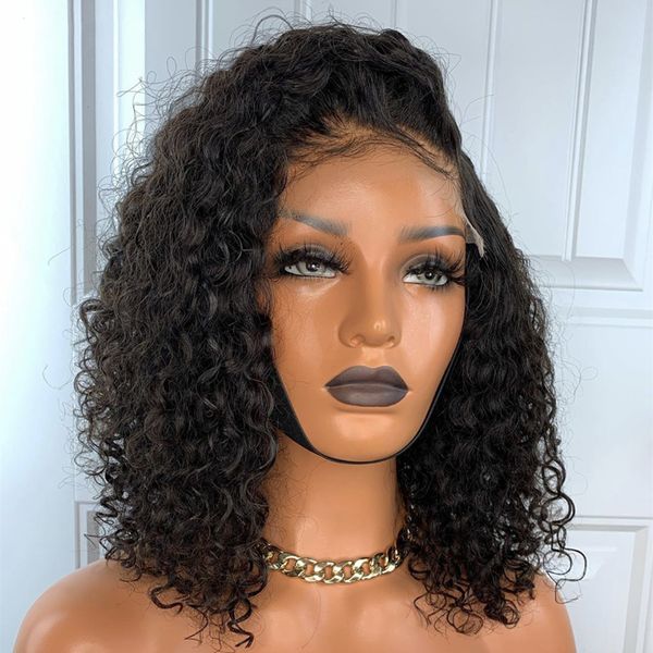 Rendas Bob Bob Perucas Curly 100% Não Transformados Cabelo Humano Com Cabelo De Bebê Peruca Virgem Brasileira Para Mulheres Negras