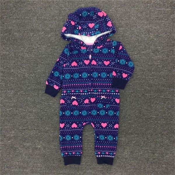 

jumpsuits children clothing kids romper baby boys girls cotton with hooded polar fleece fabrics print1, Blue