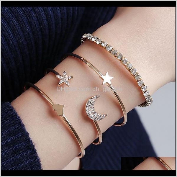 

bracelets drop delivery 2021 4pcs bangles set crystal moon star love heart bangle lovers day jewelry birthday gift for girls qxmne, Black