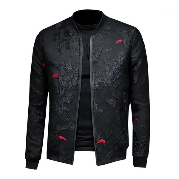 

men's jackets floral for men fashion vintage business bomber jacquard masculinas casual slim jacket coat man size s-4xl, Black;brown