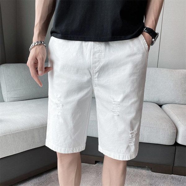 

men's shorts men summer jean five minutes pure color fashion casual hole slim fit thin streetwear tidal current sport the listing, White;black