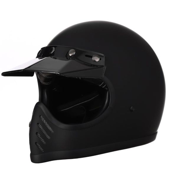 Motorradhelme HelmetsCO Leichter Vintage-Helm Retro Casco Moto Full Face Cafe Racer mit abnehmbarem Visier ECE-Zulassung