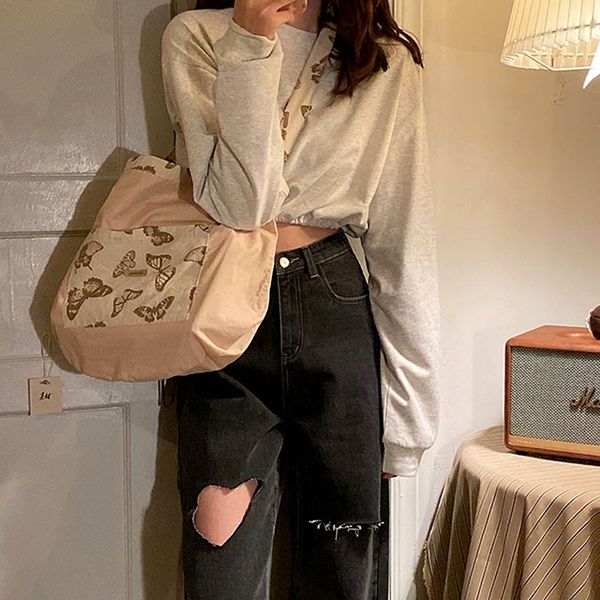 

kog417 black han edition of tall waist design feeling ripped jeans women love autumn/winter ins loose torre pants wide-legged, Blue