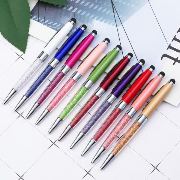 

ballpoint pens 1000pcs design 2 in 1 diamond roller metal pen crystal stylus stationery ballpen office school promotion gift, Blue;orange