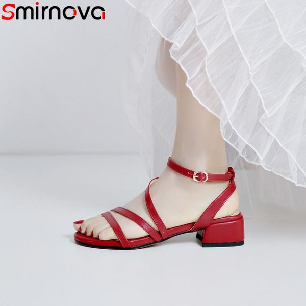 

smirnova big size 34-43 summer sandals buckle square heels ladies shoes solid colors comfortable women 2021, Black