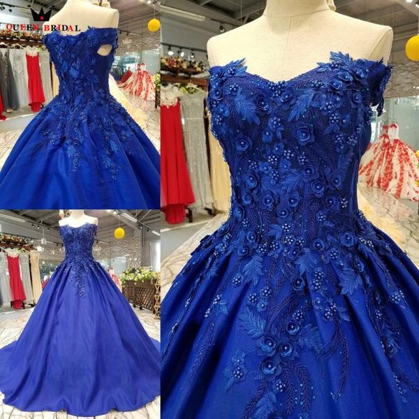 

party dresses ball gown sweetheart royal blue flowers appliques lace evening 100% real 2021 vestido de festa kc48, White;black