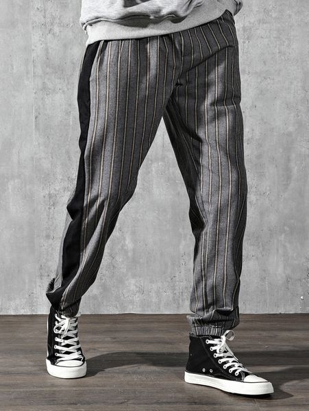 

men striped slant pockets joggers j9nm#, Black