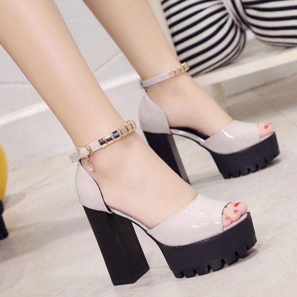 

dress shoes selling women's fashion shallow mouth buckle high heel waterproof platform nightclub heels., Black