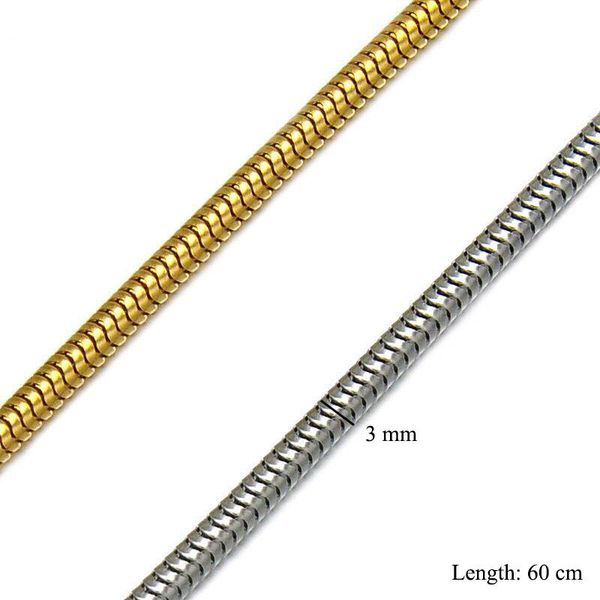 

wholesale jewelry -- 60 cm length 316l titanium steel long snake ( 3 mm width ) necklaces for men no fade gold / white chains, Silver
