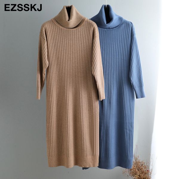 

2021autumn winter long highneck straight sweater dress women casual oversize sweater dresses maix thick basic knit dress, Black;gray