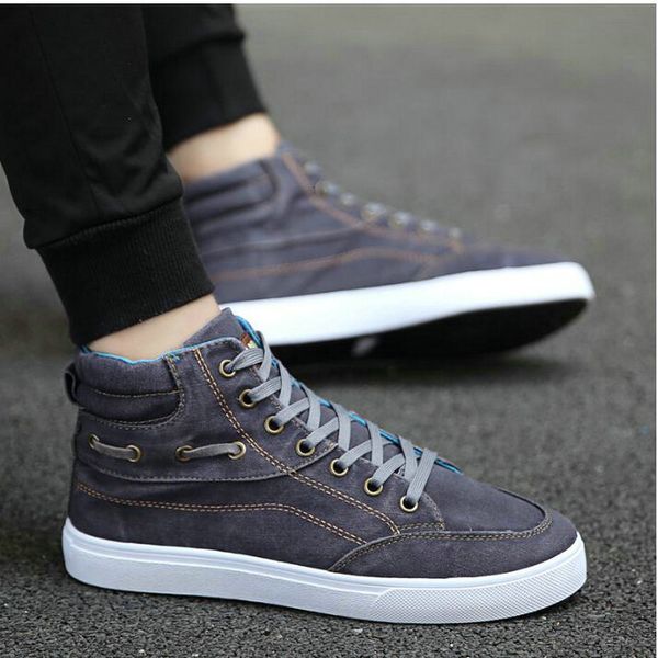

shoe breathless male wear flats men ankle boots denim higher man casual canvas shoes a2l8, Black