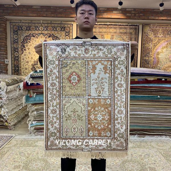 

1.5'x2' garden silk tapestry small hand knotted area rug (hf064b) carpets