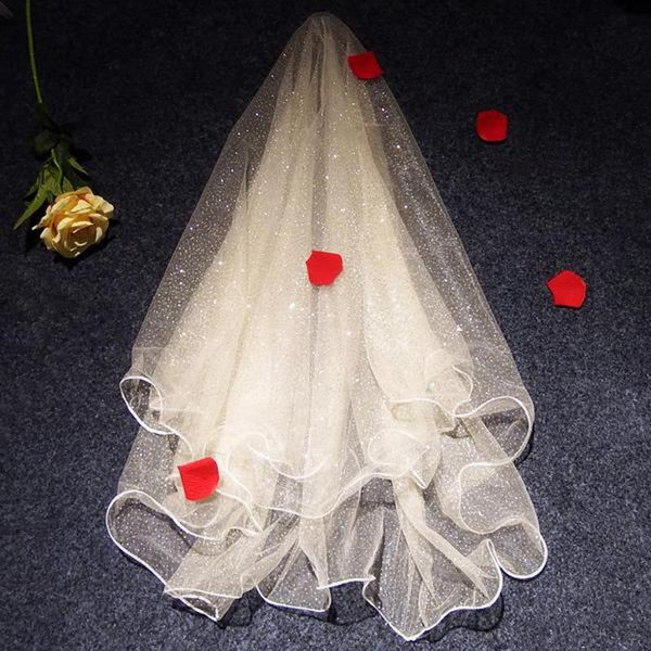 

bridal veils champagne two-layer ribbon edge elbow length veil for wedding dresses, Black