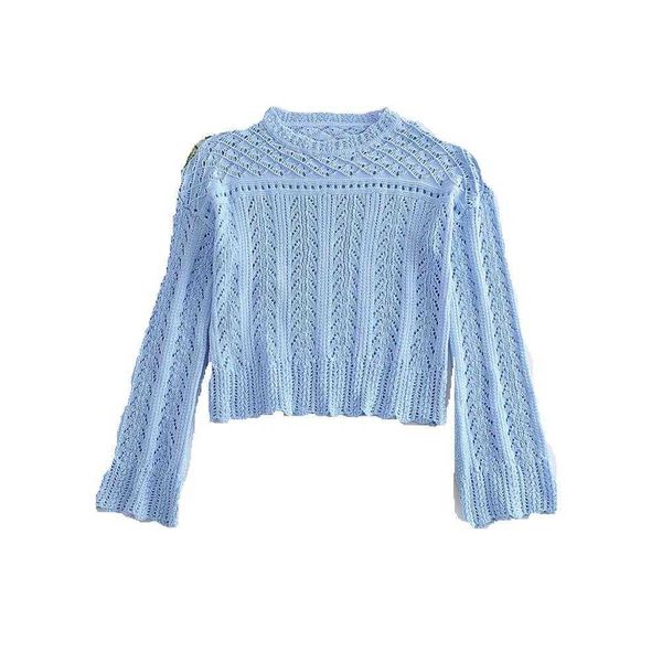 

women mesh hollow out solid color knitting sweaters female o neck long sleeve pullovers casual loose jumpers s336 210603, White;black