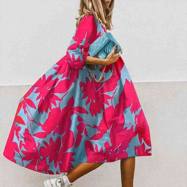 

women vintage o-neck floral print loose a-line dress half sleeve party dress autumn elegant fashion ladies dresses vestidos, Black;gray