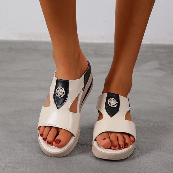 

slippers 2021 elegant comfortable summer casual shoes fashion sandals women non-slip wedges hollow cow leather, Black