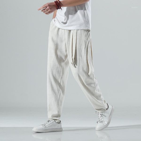 

men's pants linen casual summer thin cotton chinese style harem, Black