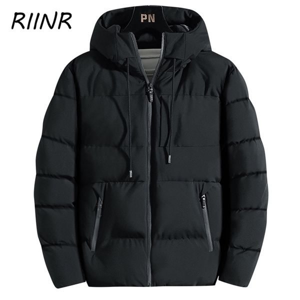 

riinr cotton-padded jacket men's autumn and winter jackets casual hooded thick warm clothing plus size padded coat men 210818, Black