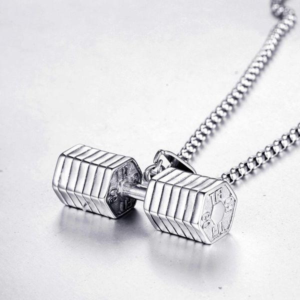 

pendant necklaces 316l stainless steel fitness dumbbell barbell necklace hip hop men's titanium no fade, Silver