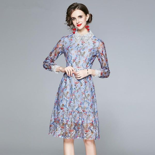 

casual dresses runway women elegant lace print dress festa beading cocktail party robe femme vintage designer office vestido, Black;gray
