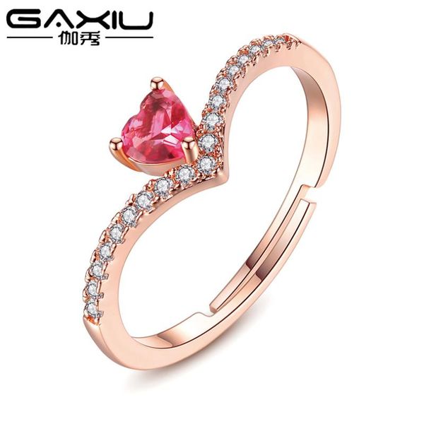 

wedding rings red heart open for women zircon gold color adjustable female engagement ring fashion party jewelry anillos 2021, Slivery;golden