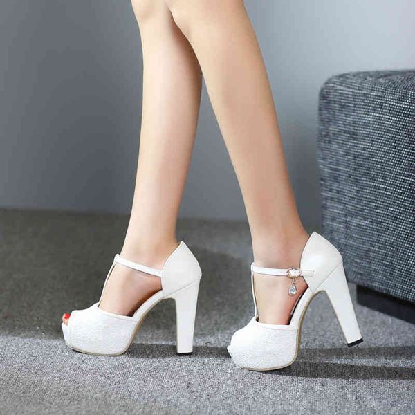 

dress shoes ymechic womens sandals summer white glitter t strap platform high heels peep toe lady wedding party bridal plus size tzu1, Black