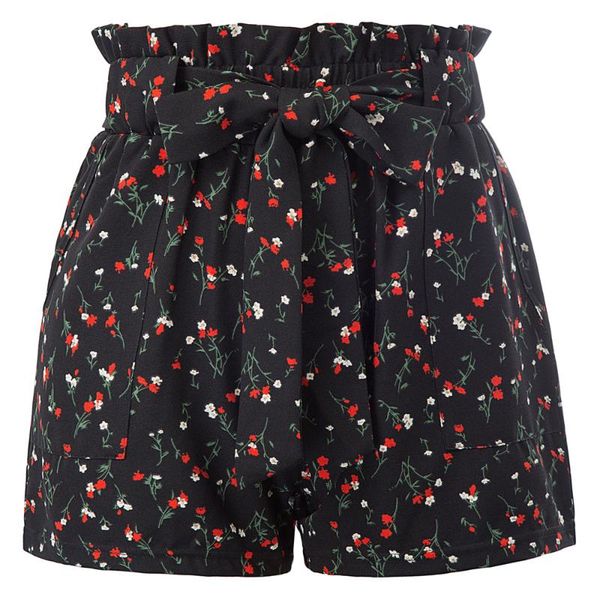 

shorts women's summer floral pattern elastic vibrant women's, White;black