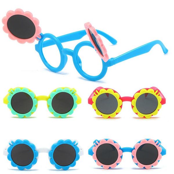 

cartoon sunflower children sunglasses baby flip shade eyewear kids boys girls outdoor uv protection sun glasses caps & hats, Yellow