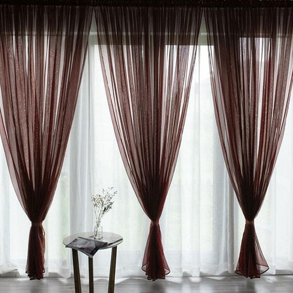 

curtain & drapes solid color tulle sheer light ployester chiffon sag fabric balcony curtains with lace for home living room window decor