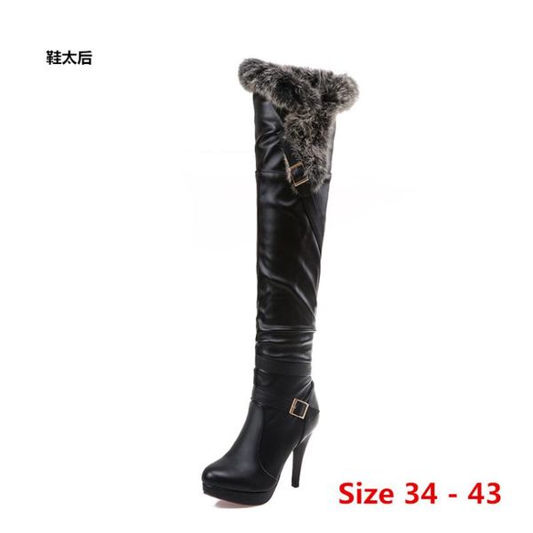 

boots platform women over the knee 11 cm high heels autumn woman heel shoes winter long small big size 34 - 43, Black