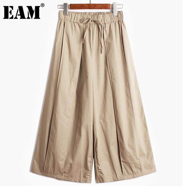 

[eam] black casual pleated bandage high elastic waist trousers loose fit pants women fashion spring summer 1dd8591 210512, Black;white