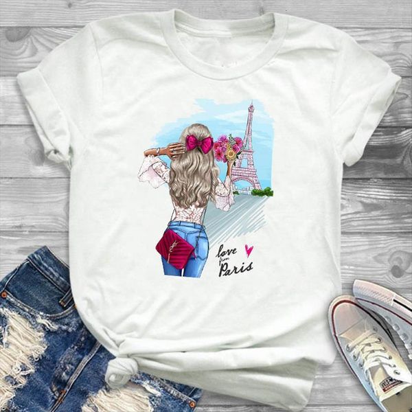 

love travel printed women t shirts short sleeve tee clothes graphic, White