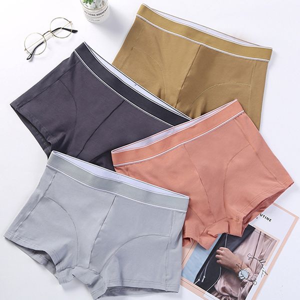 

men's underwear underpants style pure cotton large size beehive breathable quarter solid mid waist flat pants, Black;white