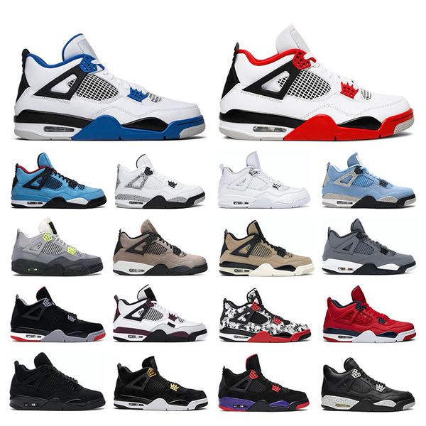 

2021 men basketball shoes jumpman 4 fire red bred neon sail taupe haze white oreo 4s sport sneakers size 5.5-13