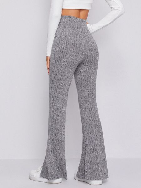 

split hem ribbed flare leg pants c1po#, Black;white