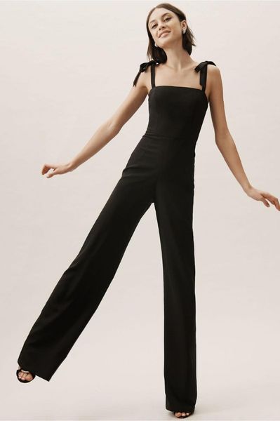 

gym clothing ahvit bow bandage elegant lady jumpsuits sleeveless spaghetti strap wide leg romper solid color women skinny wy6484, White;black