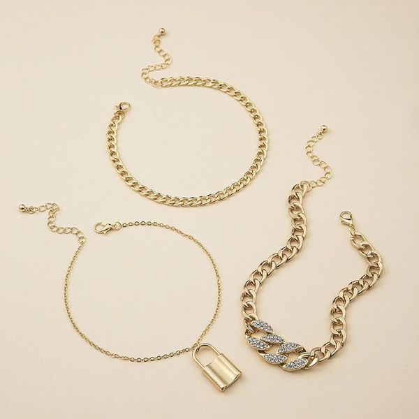 

anklets 3pcs/set boho gold silver color rhinestone thick chain lock anklet for womens mujer metal geometric layered party gift, Red;blue