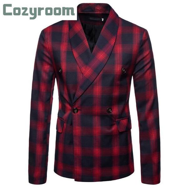 

autumn luxury men's double-breasted suit fashion plaid men suits gentleman business formal party classic blazer & blazers, White;black