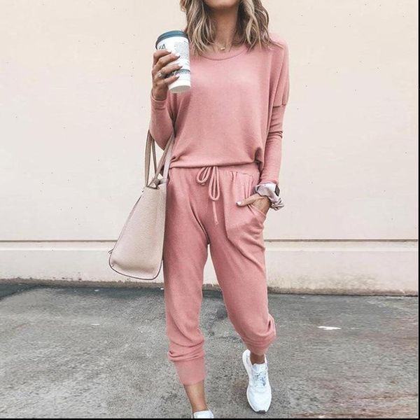 

autumn fashion two piece women tracksuits set solid color long sleeve loose o neck pullover sweatpants casual tracksuit sportwear, Gray