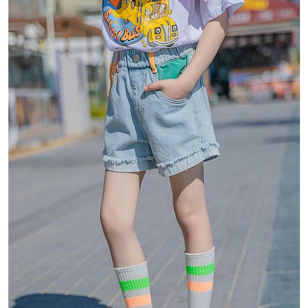

child girls summer shorts jeans 8 10 12 years 2021 teen outfit pants, Black