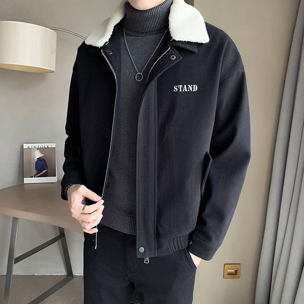 

men's wool & blends legible 2021 winter jacket casual turn down collar woolen coats man solid for men, Black
