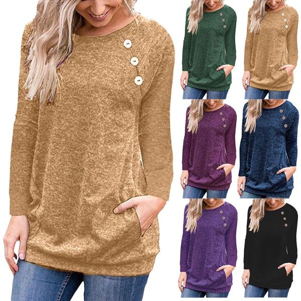 Frauen-T-Shirt Frauen-Pullover Iagonalstreifen-Knöpfe Gestrickter dünner Pullover Langarm-Knopf-weibliche Pullover 2021 Herbstmode Sexy Damen