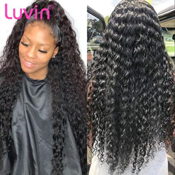 

lace wigs luvin 28 30inch deep wave 360 frontal wig pre plucked curly 13x4 front human hair for black women remy, Black;brown