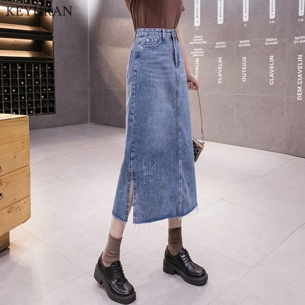 

skirts 2021 women skirt demin korean style high waist jeans ladies plus size s-5xl causal pockets faldas largas verano, Black