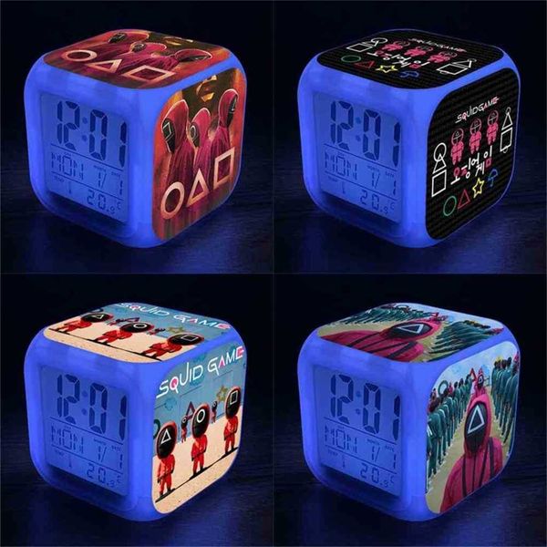 

squid game alarm clock watches led colorful color changing clock children's student night light gift square fashion number alarm clocks