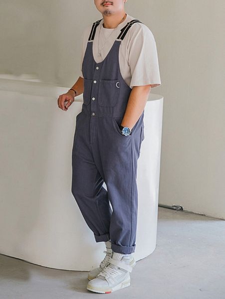 

men letter patch d-ring dual pocket denim overall jumpsuit without tee j8tb#, Gray