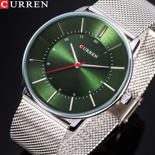 

wristwatches men watch curren fashion business watches casual quartz mesh steel strap male clock reloj hombre, Slivery;brown