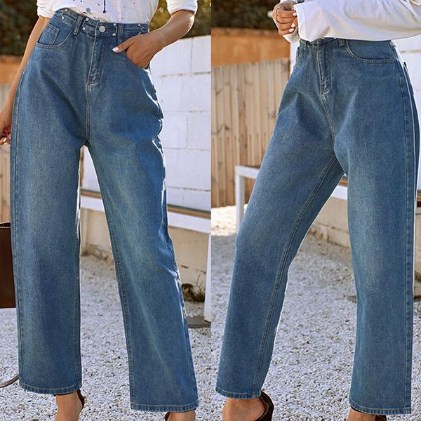 

autumn and winter high waist denim pants straight leg women's 3520 jeans, Blue